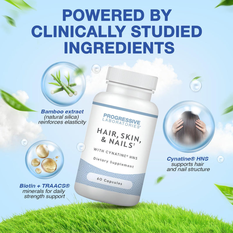 Hair, Skin & Nails Supplement w/ Cynatine HNS & TRAACS Minerals, 60 Caps | Biotin and Collagen Supplements to Support Strong Hair, Healthy Skin & Resilient Nails, Keratin Hair Supplement for Women