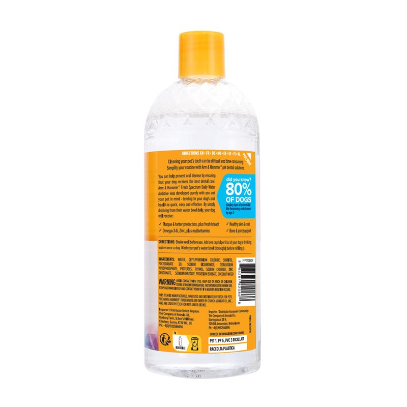 ARM & HAMMER Fresh Spectrum Coconut Mint Dog Water Additive, 473ml, Best Dental Care for Dogs, Removes Plaque & Tartar, Freshens Breath, Gum & Teeth Cleaning, No Brushing, Easy to Use Pet Oral Hygiene