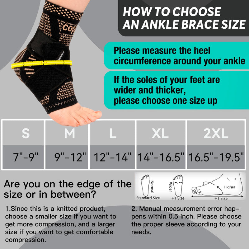 INDEEMAX Ankle Brace for Women & Men, Ankle Compression Sleeve Support Copper Infused Ankle Brace for Sprained Ankle, Plantar Fasciitis Sports, Achilles Tendonitis Pain Relief, Copper Black, M Medium - BeesActive Australia