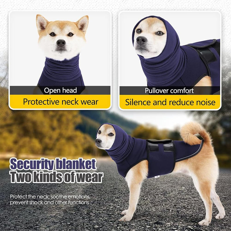 QKEPCY Dog Coat with Soothing Hood Anti Stress Vest Dog Soft and Comfortable for Relieving Anxiety Reduces Noise for Medium Large Dogs (Navy Blue-L) Navy Blue - BeesActive Australia