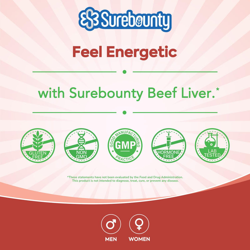 Grass-Fed & Pasture-Raised Beef Liver Plus, 3000 mg, Vitamin B6, B9, B12, Iron, No Hormone, Non-GMO, Non-Defatted, Freeze-Dried Liver Health Supplement, 180 Caps