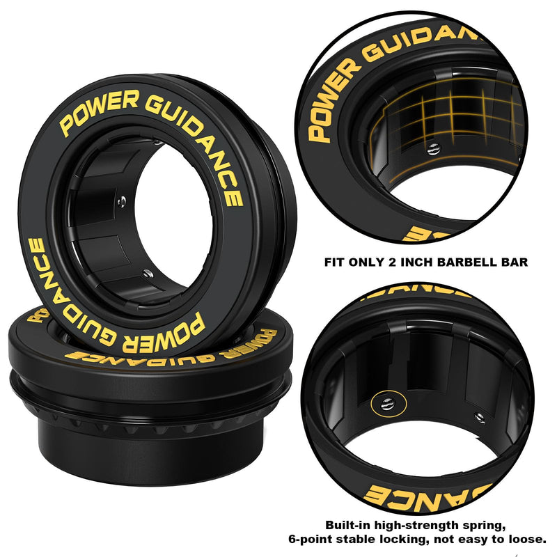 POWER GUIDANCE Fitness Barbell Clips 2" (Pair) - Quick fix Olympic Barbell Clamps & Collars for Secure Weightlifting & Powerlifting - Barbell Clips for Bars Black