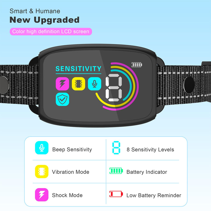 2024release Dog Bark Collar, Smart Rechargeable Anti Barking Training Collar, 8 Sensitivity Levels, Beep/Vibration/Shock,IP67 Waterproof, Color Display - BeesActive Australia