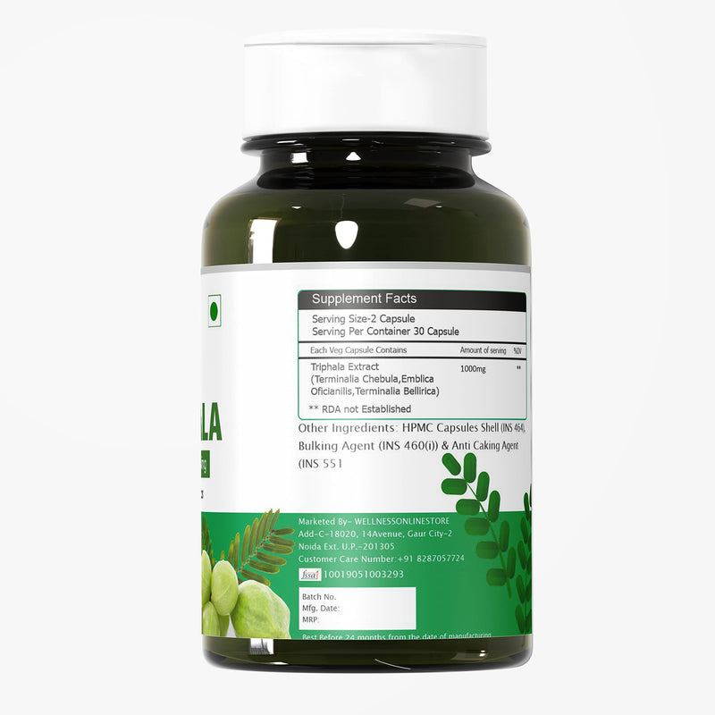 Triphala 1000mg I 60 Capsules for Daily Detoxifying, Cleansing, & Rejuvenating, Digestion & Colon Support, Immune System Support, Adaptogen, Nutrient Dense, Vegan, Gluten-Free - BeesActive Australia