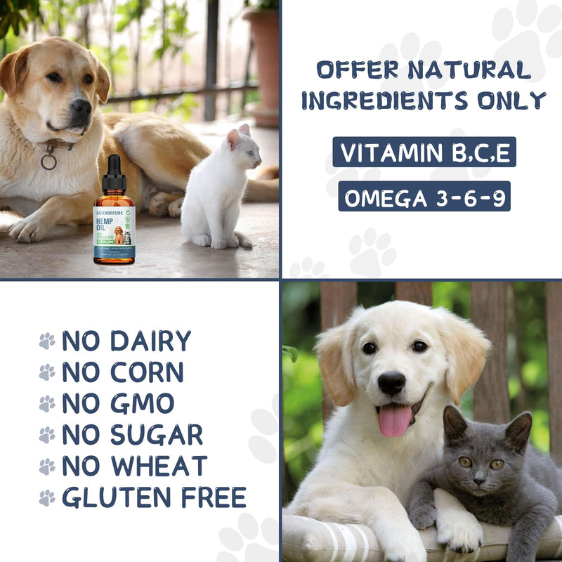 Hemp Oil for Dogs and Cats - Helps with Anxiety Pain Stress Sleep Arthritis Seizures Aggressive Relief - Support Hip Joint Health - Hemp Oil Drops Calming Treats (4 Pack)