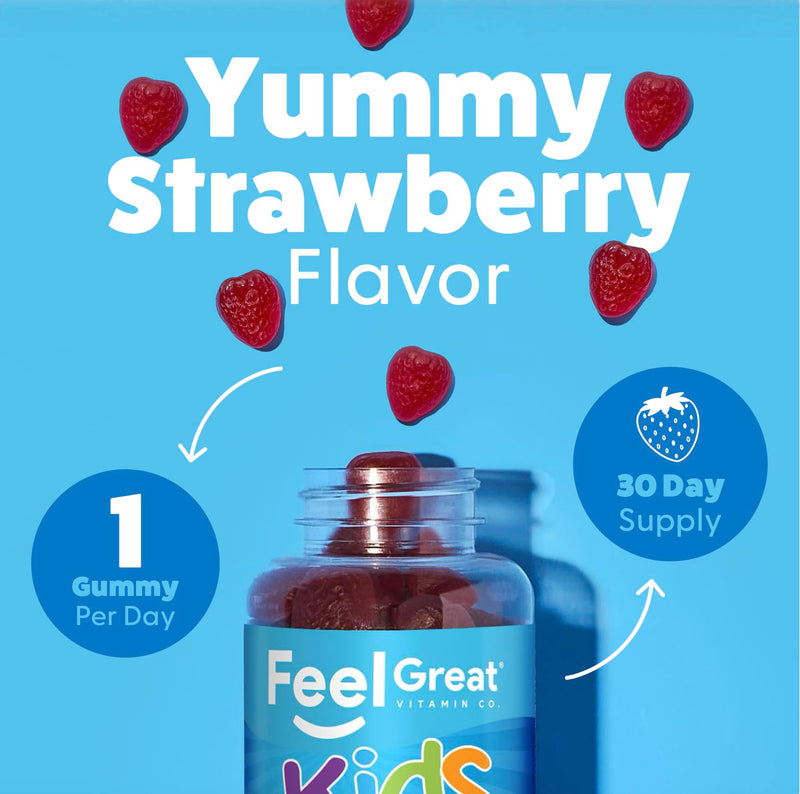 Feel Great USDA Organic Kids Probiotics Gummies | Chewable Strawberry Probiotics for Digestive Health & Immune Support | Plant Based Probiotic & Prebiotic for Kids | 30 Count | Vegan Probiotic & Prebiotic Gummy for Immune & Digestive Support, Strawberr...