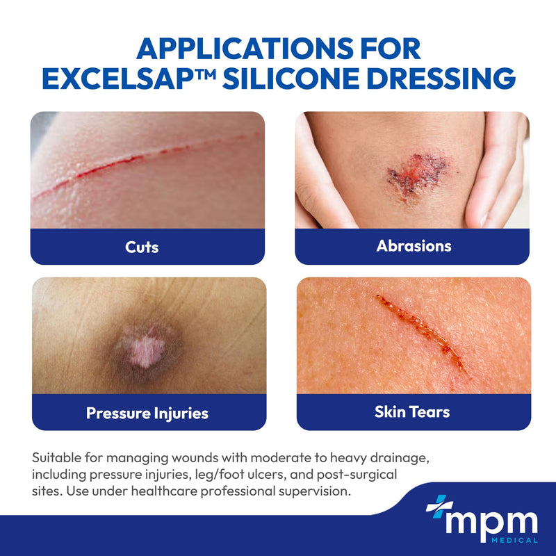MPM Medical Excel SAP Silicone Bordered Superabsorbent Dressing 4x4, 10 Ct