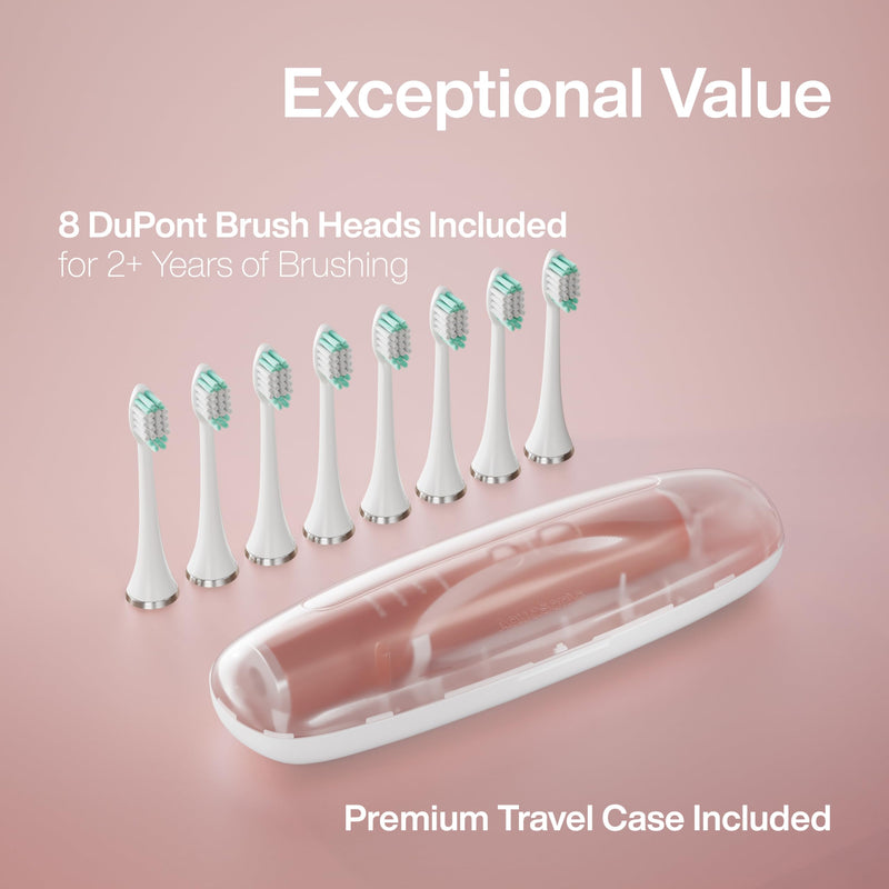 Aquasonic Vibe Series Ultra-Whitening Toothbrush – ADA Accepted Electric Toothbrush - 8 Brush Heads & Travel Case – 40,000 VPM Motor & Wireless Charging - 4 Modes w Smart Timer – Satin Rose Gold - BeesActive Australia