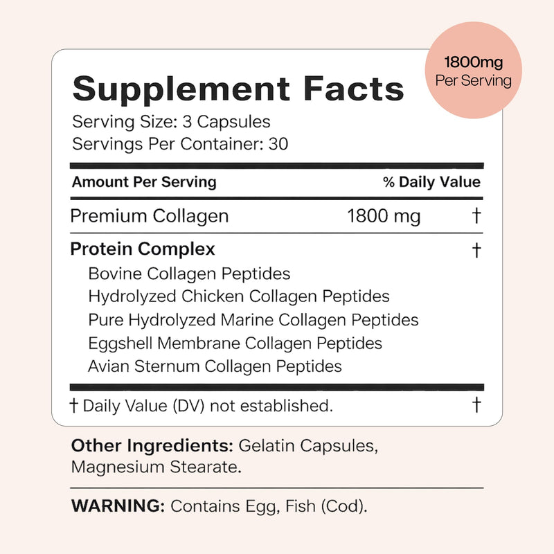 Multi Collagen Complex Supplement for Women & Men | Hydrolyzed Collagen Pills - Types I, II, III, V & X| for Healthy Hair, Nails, Skin, Bone & Joints | 90 Capsules
