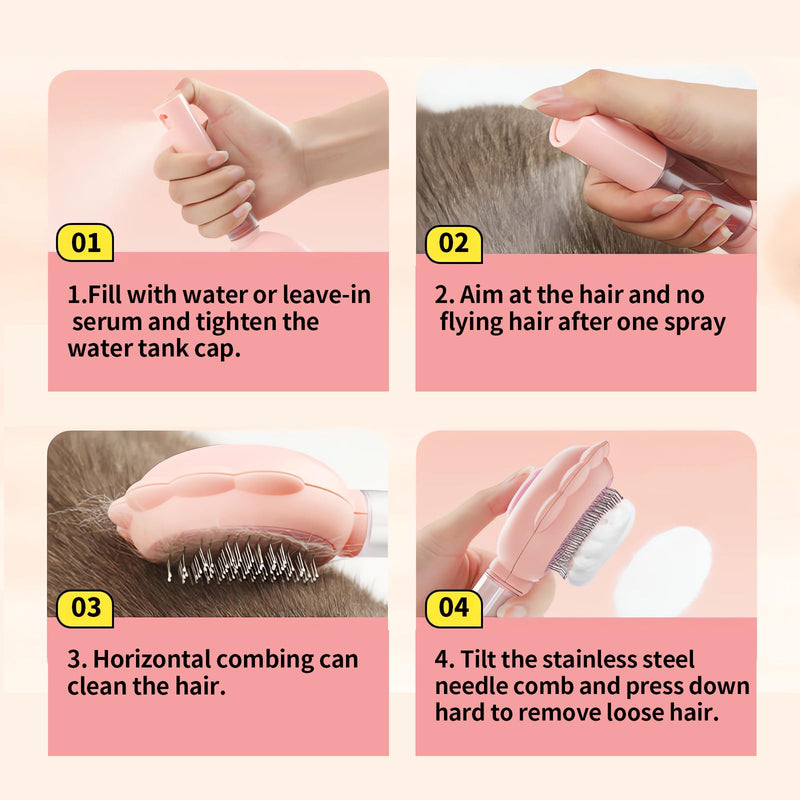 TOOVREN Spray Cat Brush with Release Button, Cat Brushes for Indoor Cats, Self Cleaning Cat Hair Brush for Removing Tangled and Loose Hair, Pet Hair Removal Comb for Cats and Dogs (Pink) pink - BeesActive Australia