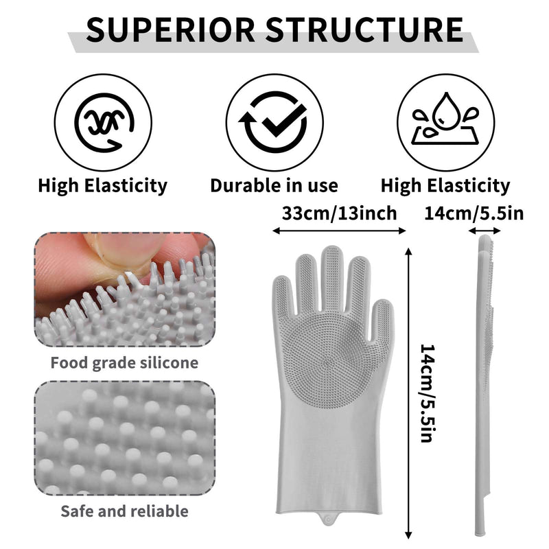 AOZUO Pet Grooming Gloves, Washing Gloves for Dogs and Cats, Grooming Gloves Silicone, Heat Resistant Bathing Gloves for Pets for Massaging, Scrubbing and Hair Removal (Gray) Gray - BeesActive Australia