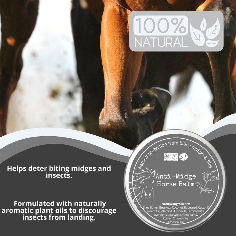 Anti-Midge Horse Balm, 100ml, Natural Repellent with Shea Butter, Beeswax, Coconut Oil, Neem Oil, Citronella, Lemongrass, Lavender, Cedarwood