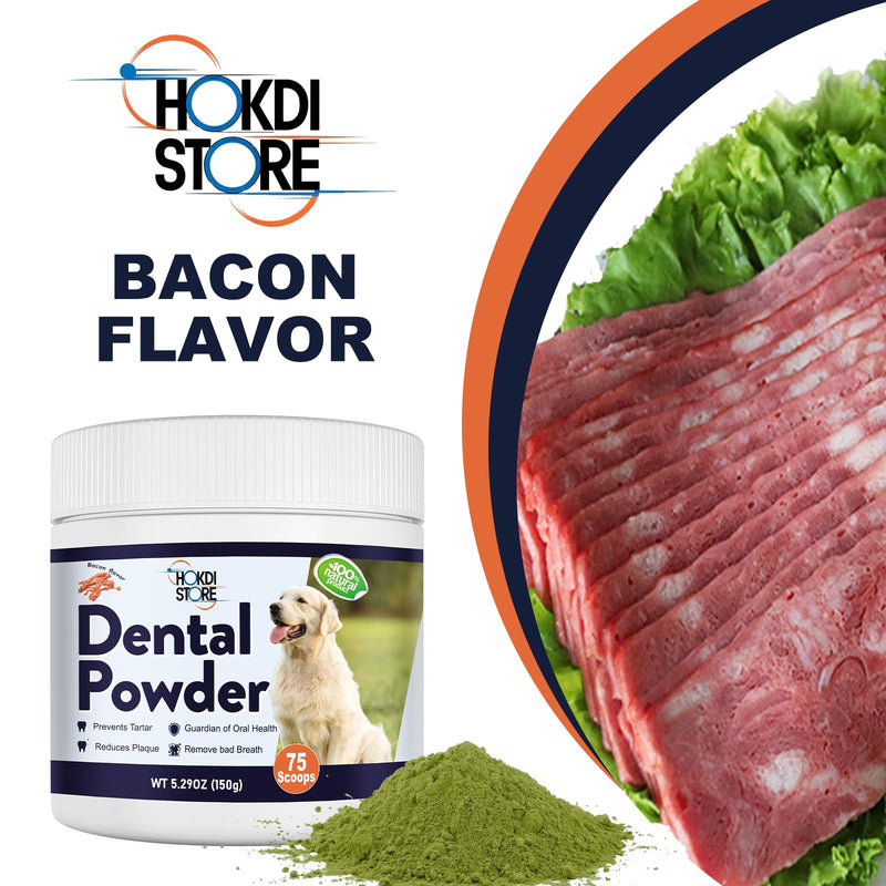 Dog Breath Freshener Dental Powder–Teeth Cleaning Powder for Dogs with Probiotics & Herbs–Plaque & Tartar Remover, Fresh Breath Remedy & Oral Care-Bacon Flavor-75 Scoops (Pack of 1)