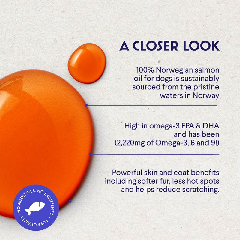 Premium Salmon Oil for Dogs – Pure Norwegian Salmon Oil High in Omega 3 EPA & DHA -Powerful Fish Oil for Dogs Skin & Coat, Hip & Joints, Allergies & Itchy Skin – Omega 3 Fish Oil for Dogs-8oz Liquid 8 oz