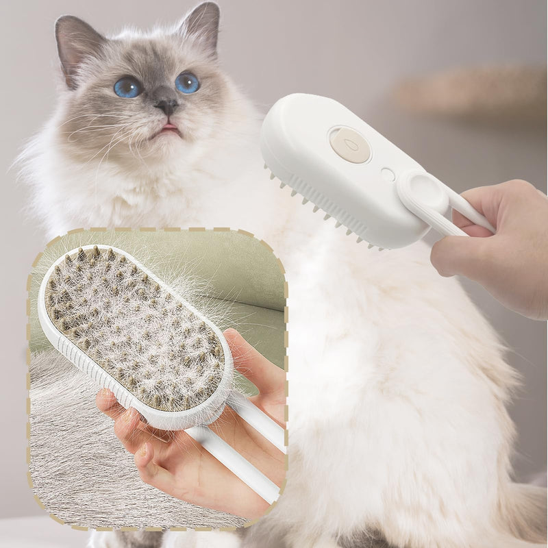 DONGTATA 3-in-1 Cat Steam Brush Cat Steamer Cat Brush Cat Spray Massage Comb Cat Massage Brush Eliminate Flying Hair for Cats and Dogs Pet Brush (White) White - BeesActive Australia
