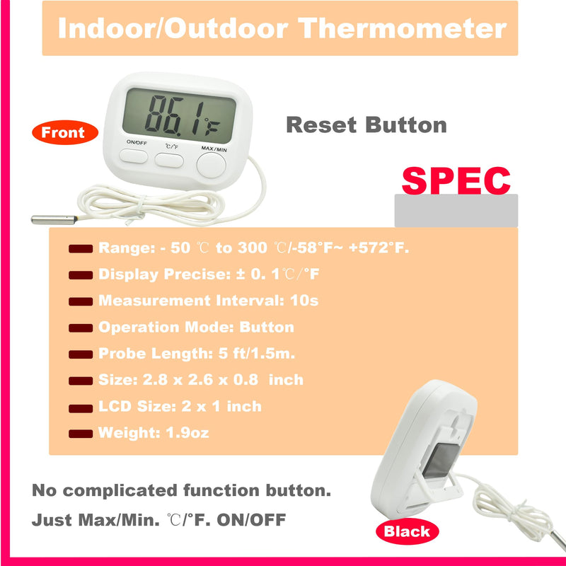 Small Digital Thermometer ON/Off Switch Indoor/Outdoor Meter Gauge with 3ft/1M Probe Sensor Style B - BeesActive Australia