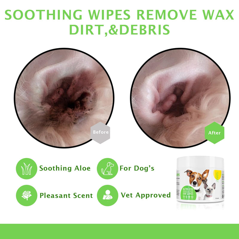 Dog Ear Cleaner Treatment, Cat Ears Cleaning Finger Pads Wipes-100 Disposable Wipes for Dogs, Biodegradable Pet Grooming Essentials for Ideal for Puppies and Pet Care Infection 100PC Ear Wipes - BeesActive Australia