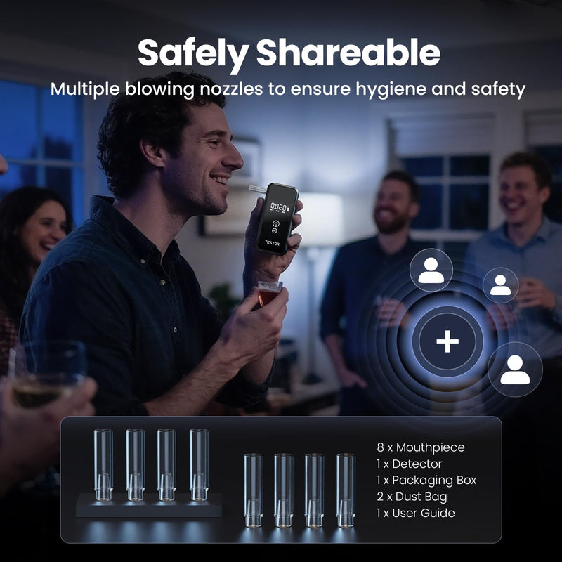 Breathalyzers, 2025 Upgraded Professional-Grade Breathalyzers for Alcohol, High-Accuracy Portable Alcohol Breathalyzer with 8 Reusable Mouthpieces