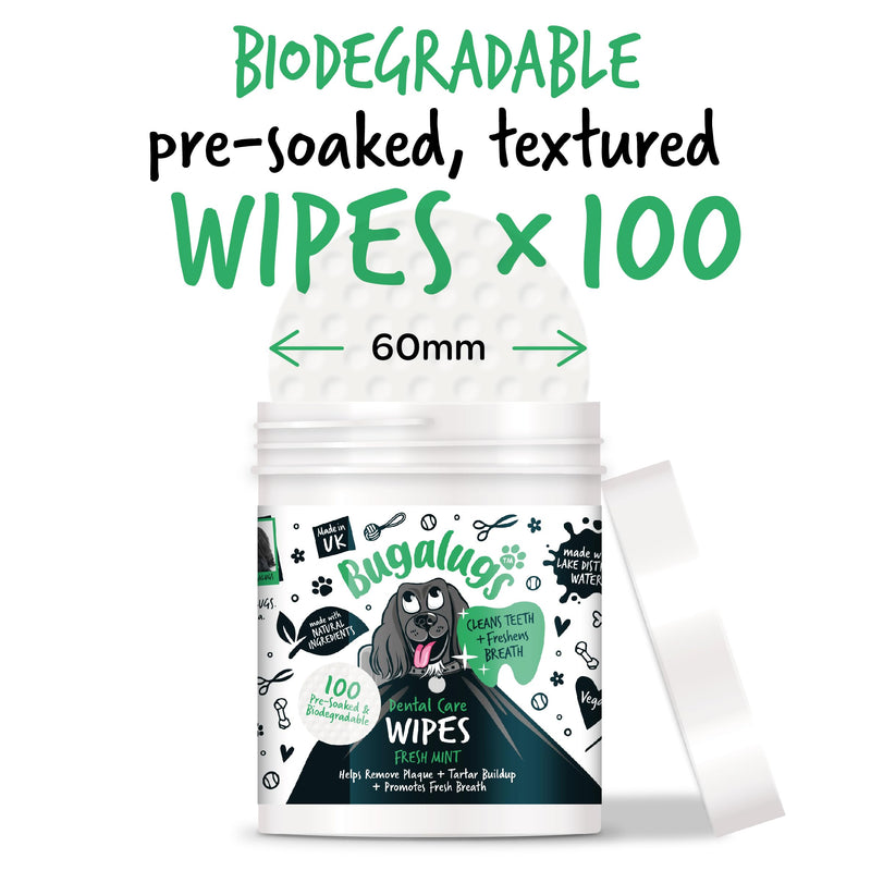 Bugalugs Breath Freshener - Plaque & Tartar Remover Wipes (No Toothbrush/Toothpaste Needed, 100 Wipes) 1 count (Pack of 100)