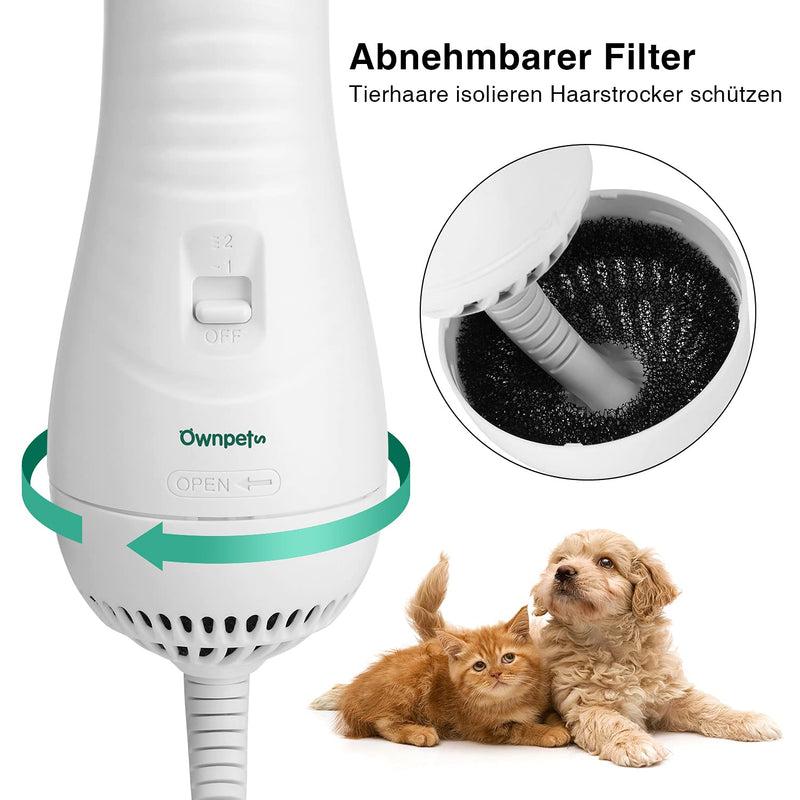 Ownpets dog hair dryer with fur comb, 2 in 1 pet hair dryer brush, dog dryer, temperature adjustable (2 levels 40 or 60℃), animal hair dryer for dogs, cats or other pets, 300W - BeesActive Australia