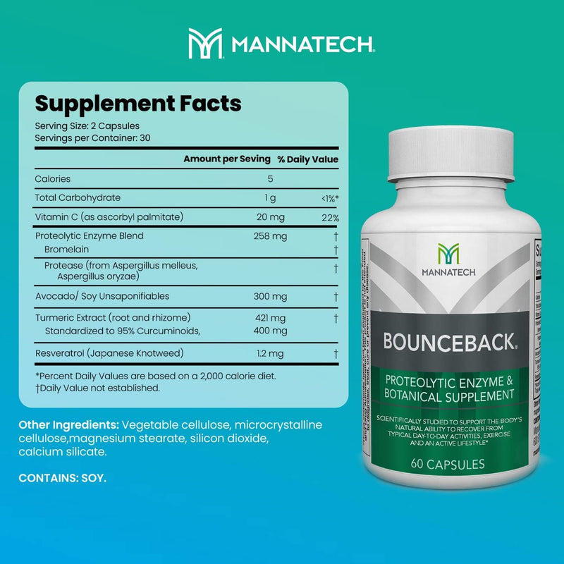 Mannatech - BounceBack® - Joint Support - 60 Capsules | Contains Proteolytic Enzyme Blend, Phytosterols, Turmeric Extract, Supports Cartilage Health, Daily Mobility Support