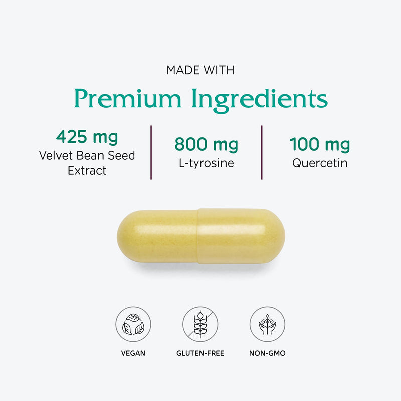 Vitanica Dopamine Assist, Dr Formulated Dopamine Supplement, L-Tyrosine, Mucuna Pruriens Neurotransmitter Mood Support, Vitamin B6, Folate, Green Tea Extract Quercetin Vegan, 60 Capsules Consumer Line