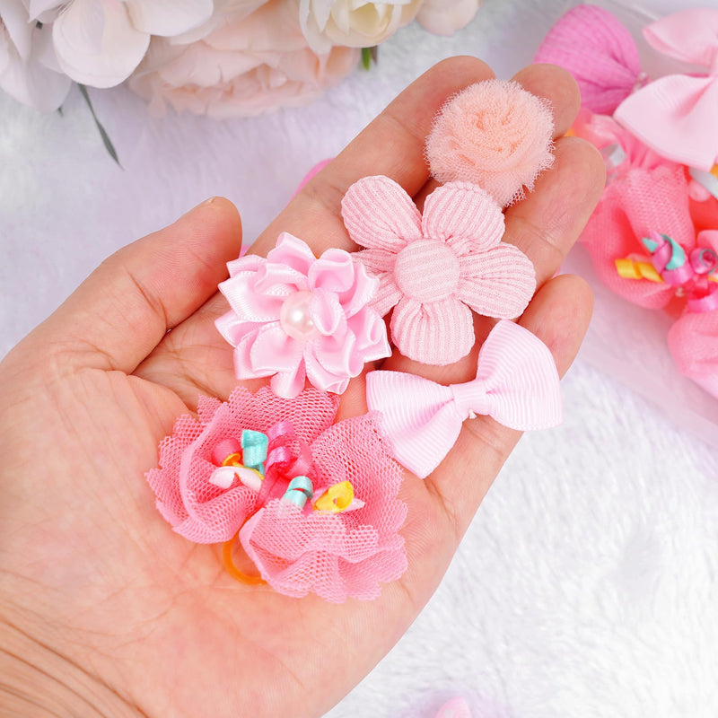 choyaxo 20pcs Dog Bows Dog Bow with Rubber Bands Puppy Hair Bows Mix Style Flower Bow for Dog Cat pink - BeesActive Australia