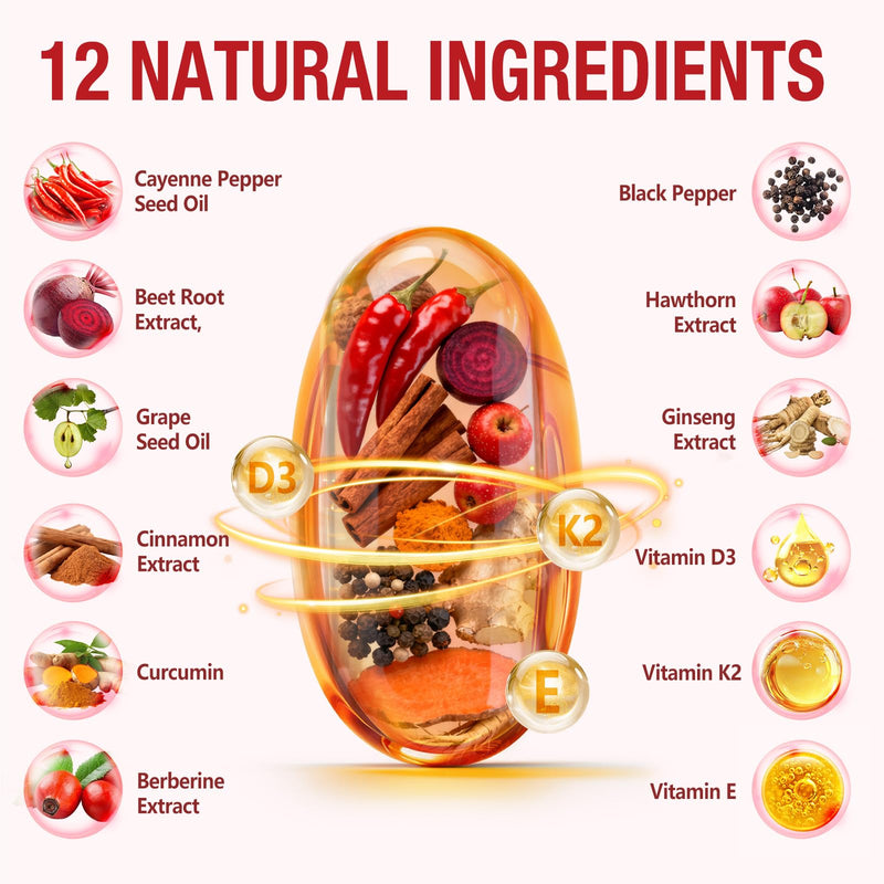 Cayenne Pepper Softgels with Beetroot Extract, Turmeric Curcumin & Hawthorn – Enhanced with Vitamins D3, K2 & E – Supports Heart Health, Circulation & Leg Vein Wellness – 240 Easy-to-Take Capsules 240 Count (Pack of 1)
