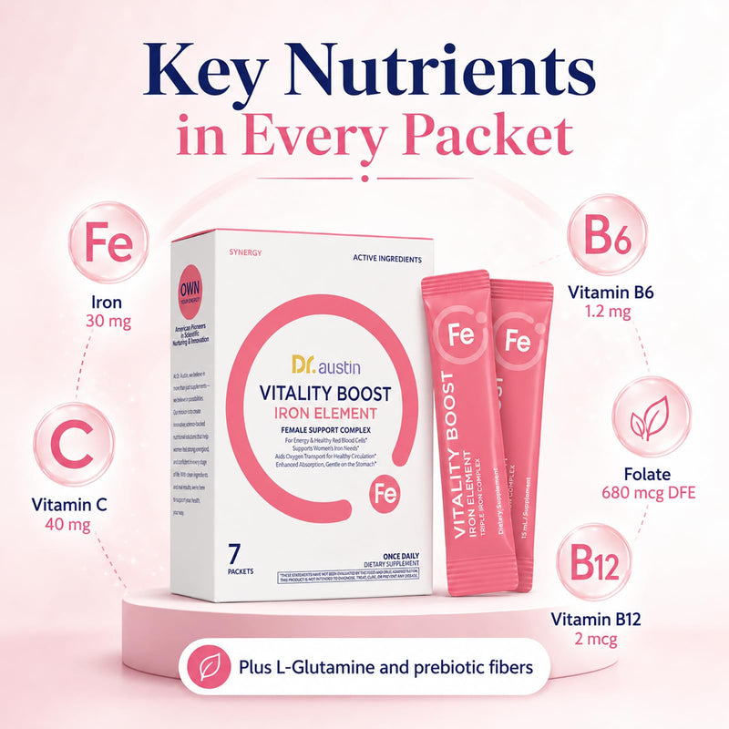 Dr. Austin Vitality Boost Iron Element with B-Vitamins & C - Gentle, High-Absorption Formula for Energy Support - 7 Liquid Packets 1