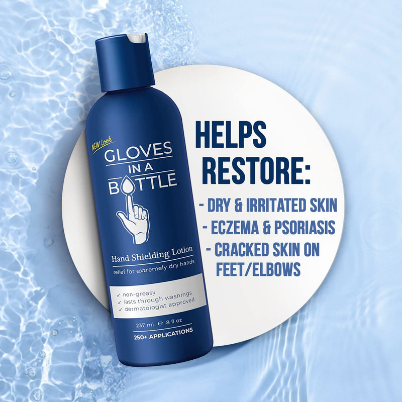 Gloves In A Bottle Shielding Lotion – Long-Lasting Barrier Moisturizer for Dry, Cracked Hands & Sensitive Skin | Non-Greasy, Fragrance Free Lotion | Safe for Men, Women & Babies 6 Months+ | 8 oz Pack count 1