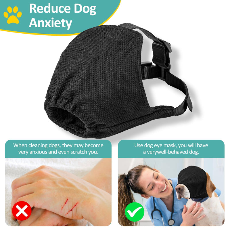 OHCOZZY Dog Calming Cap Eye Mask for Anxiety, Adjustable Nylon Pet Eye Cover for Grooming & Nail Trimming(S,Black) S Black