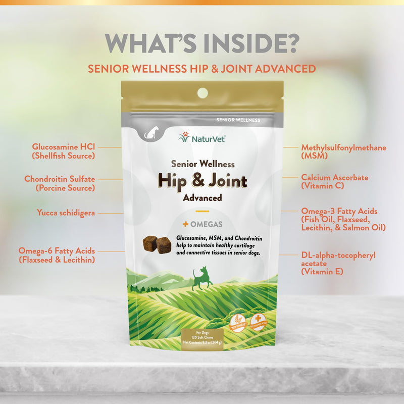 NaturVet – Senior Wellness Hip & Joint Advanced Plus Omegas | Help Support Your Pet’s Healthy Hip & Joint Function | Supports Joints, Cartilage & Connective Tissues | 120 Soft Chews 120 SoftChews - BeesActive Australia