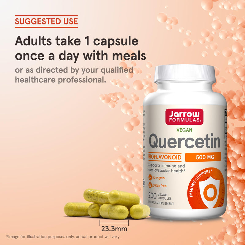 Jarrow Formulas Quercetin 500 mg - 200 Veggie Caps - Supports Antioxidant Status, Cardiovascular Health & Immune Health - 200 Servings Unflavored 200 Count (Pack of 1) - BeesActive Australia