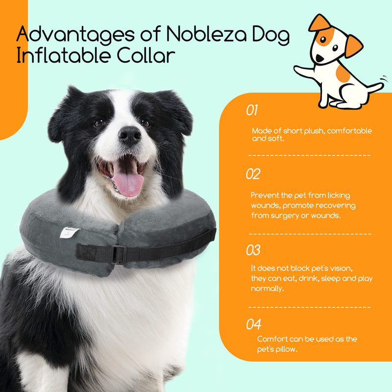 Nobleza - Inflatable neck collar for dogs and cats, adjustable protective collar for dogs, comfortable protective collar with Velcro fastener for pets, cats, dogs after surgery and injuries (grey, M) M (25.5-33 cm) grey - BeesActive Australia