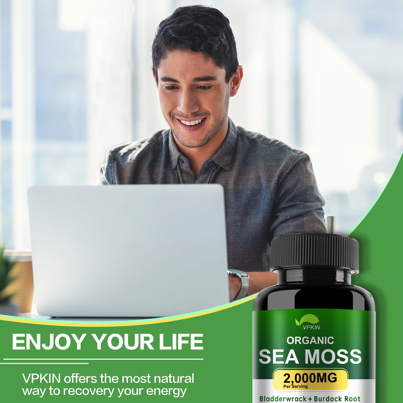 Sea Moss Capsules with Bladderwrack,Burdock Root and Black Pepper Extract | Irish SeaMoss Pills 2000mg-Promotes Immune System,Thyroid Support(120 Capsules)