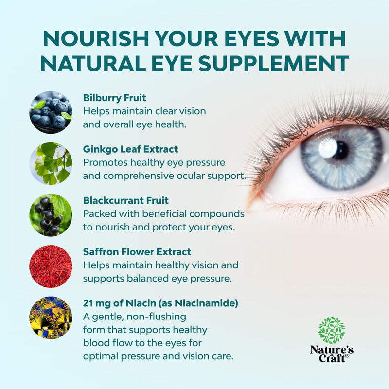 Eye Pressure Support with Bilberry Extract - Vegan Eye Health Supplement for Adults For Ocular Pressure Relief with Saffron Ginkgo Niacin and More Vitamins Vision Support - 30 Count - 2 Pack | Bilberry, saffron & ginkgo formula with niacin to support o...