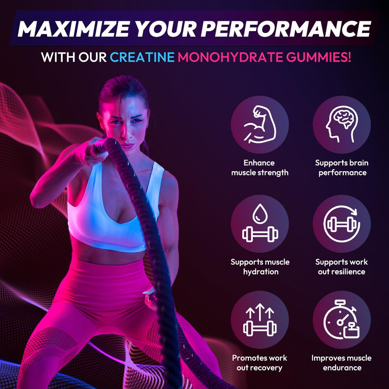 Creatine Gummies Monohydrate Complex 9000MG, Pre-Workout for Men & Women, Creatine Gummy with L-Taurine, BCAA 2:1, B12/6 for Muscle Support, Enhance Strength, Energy Boost-120 Count Raspberry 120 Count (Pack of 1)