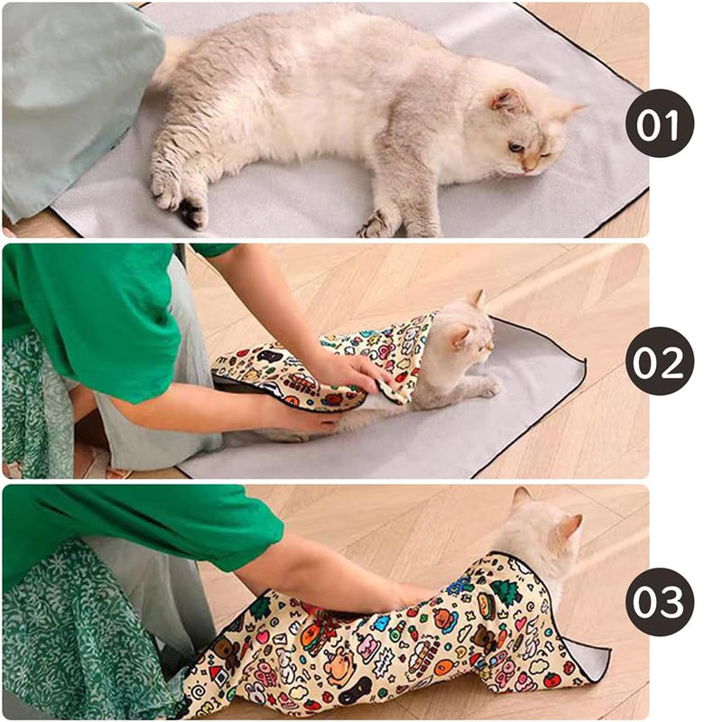 Cat Wrap for Cutting Nails,Cat Grooming Wrap,21.5 Inch Cat Burrito Wrap,Cat Swaddle Wrap,Pet Grooming Adhesive Restraint Cloth,Magic Wrap for Cats,For Clip Nails,Clean Ears(C,L(Within 11.1lbs)) L(Within 11.1lbs) C - BeesActive Australia