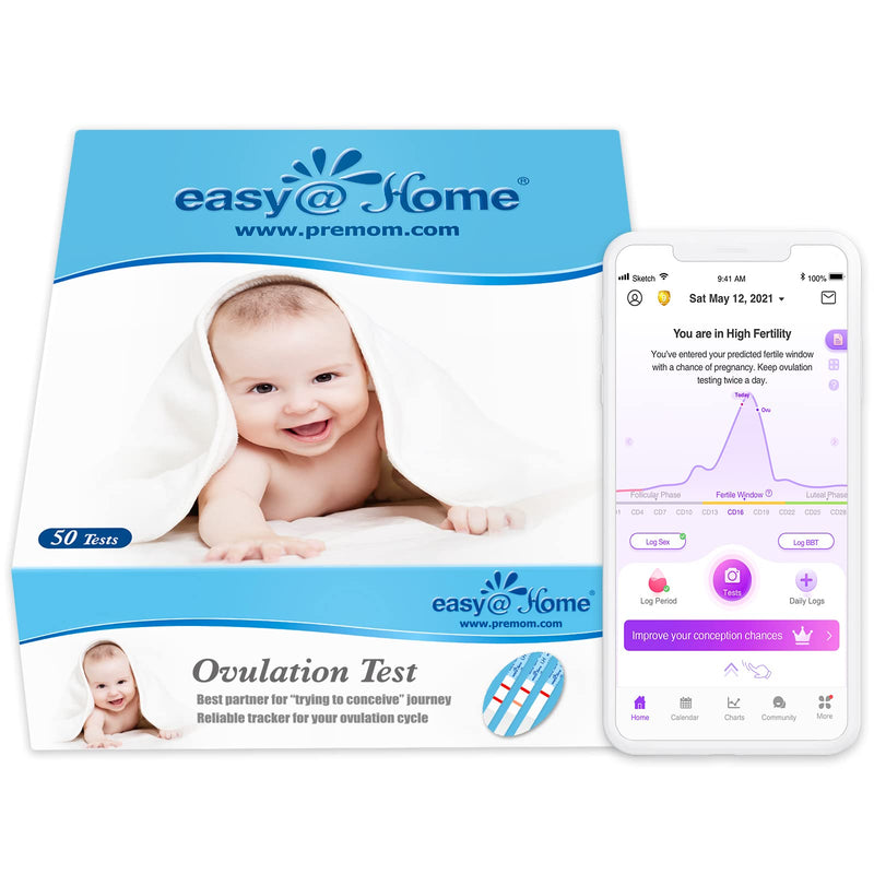 Easy@Home Ovulation Test Strips (50-Pack), FSA Eligible Ovulation Predictor Kit, Powered by Premom Ovulation Calculator iOS and Android APP, 50 LH Tests 50 Count (Pack of 1) - BeesActive Australia
