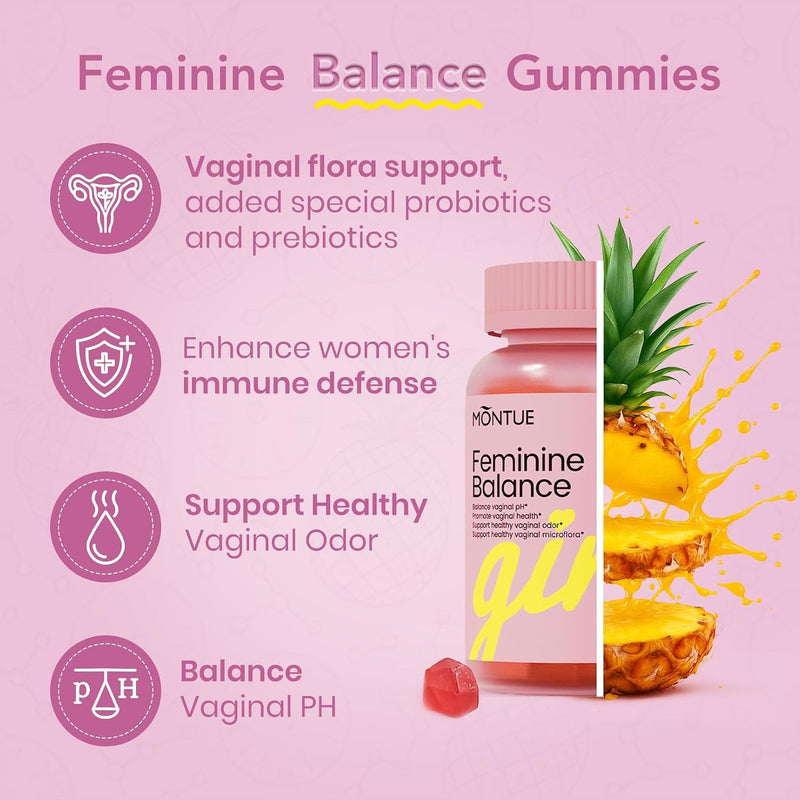 Premium Feminine Balance Gummies, for Women’s Wellness & pH Balance, Immune Support,Vegan, Hawaiian Pineapple, Non-GMO (30 Gummies) NEW-30 Gummies