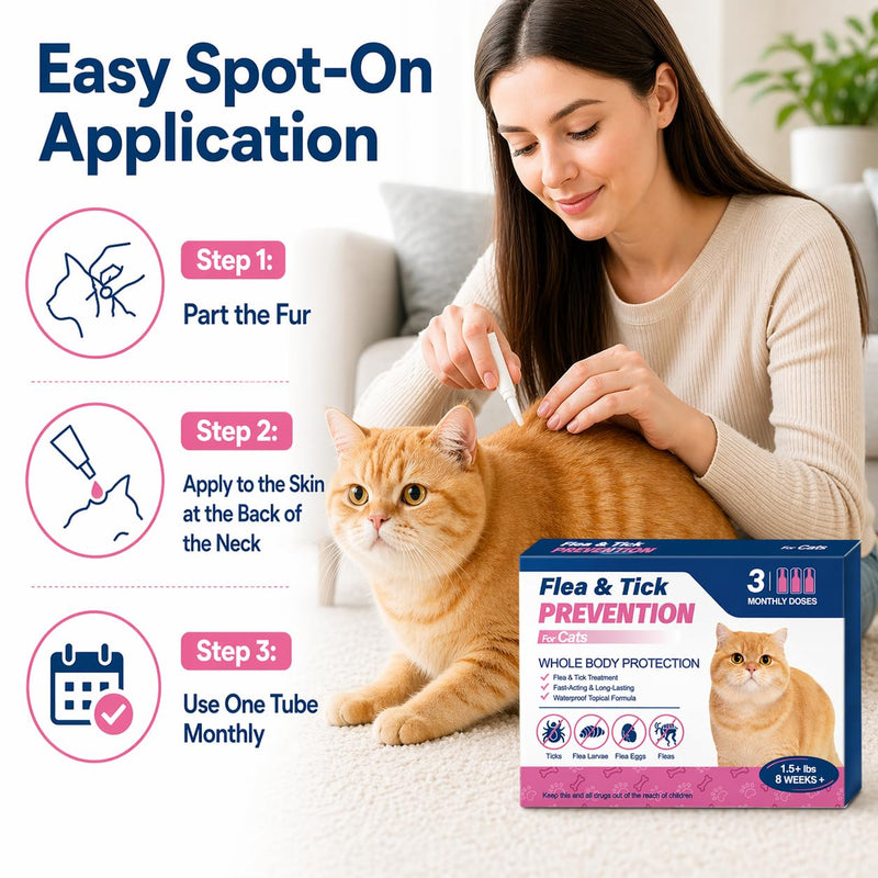 Topical for Cats – Topical Flea & Tick Care – for Cats 1.5+ lbs, 8 Weeks+,3 Monthly Doses