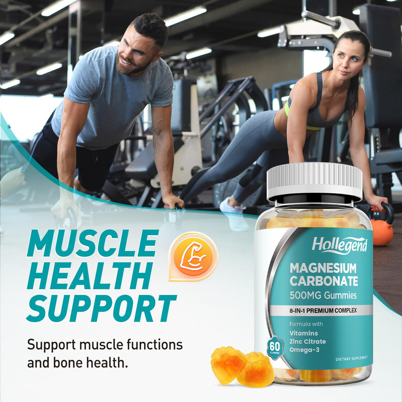 Magnesium Carbonate Gummies, Magnesium Carbonate Complex 500mg Supplement with D3 & K2 for Women & Men, with Zinc, Vitamin C, B6 & B12, Muscle & Digestive Support, Mango Flavor, Sugar Free, 60 Ct