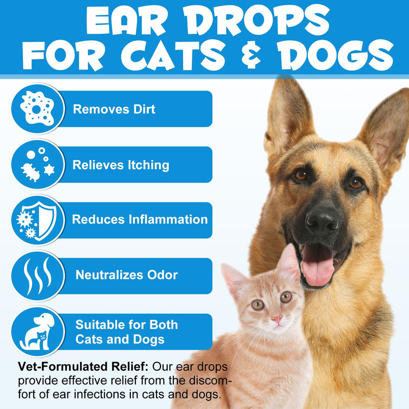 Ear Drops for Dogs & Cat - 1% Hydrocortisone, Itchy Ear Relief - Pet Ear Care Supplies, 2fl oz