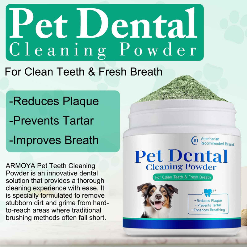 Dental Cleaning Powder for Dogs & Cats,100g Natural Plaque & Tartar Remover with Probiotics, Oral Care Supplement for Fresh Breath and Healthy Gums, Easy Use Food Additive for All Breeds
