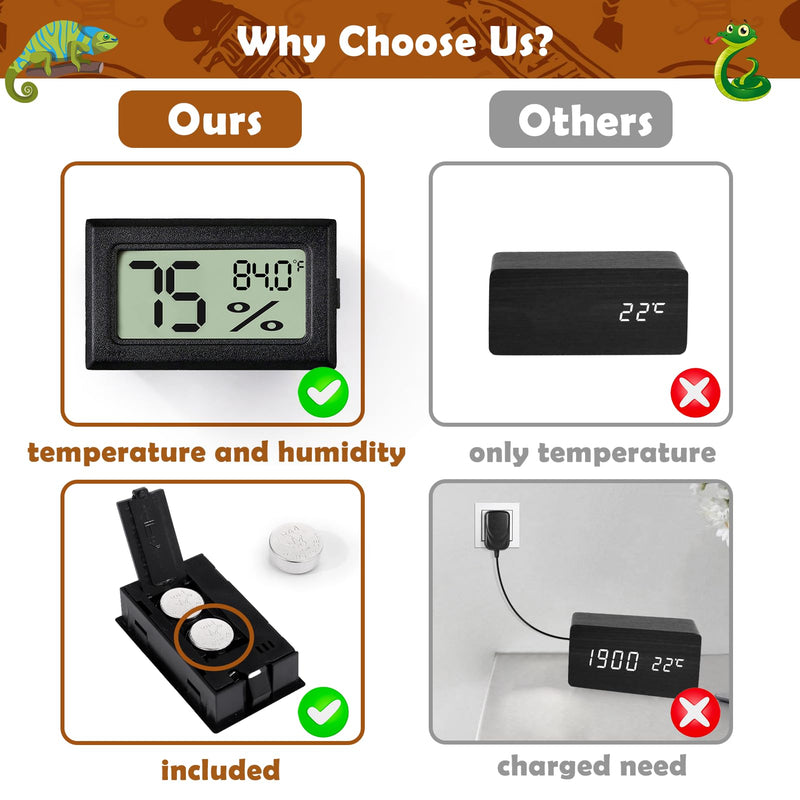 Vodolo Reptile Thermometer and Humidity Gauge,4PCS Digital Adhesive Reptile Hydrometer Thermomete Tank Accessories Pet Supplies for Tortoise Habitat,Chameleon Cage,Iguana,Tree Frog Terrarium 4PCS Rectangular - BeesActive Australia