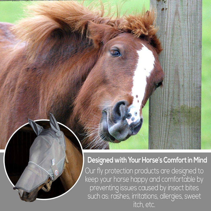 Derby Originals Reflective Fly Mask with One Year Warranty - with Ears and Nose Cover X-Large (Oversized/Warmblood) Grey - BeesActive Australia