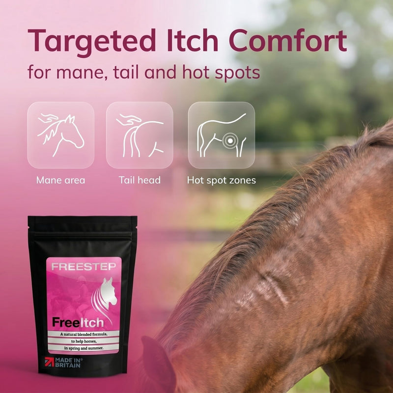 FreeItch | Horse Supplement for Summer Skin Maintenance | Burdock Root & Bromelain Powder | Soothing Support for Itchy Horses | Midge Sensitive Formula | Molasses-Free Itch Supplement 250g | 1 Month Supply