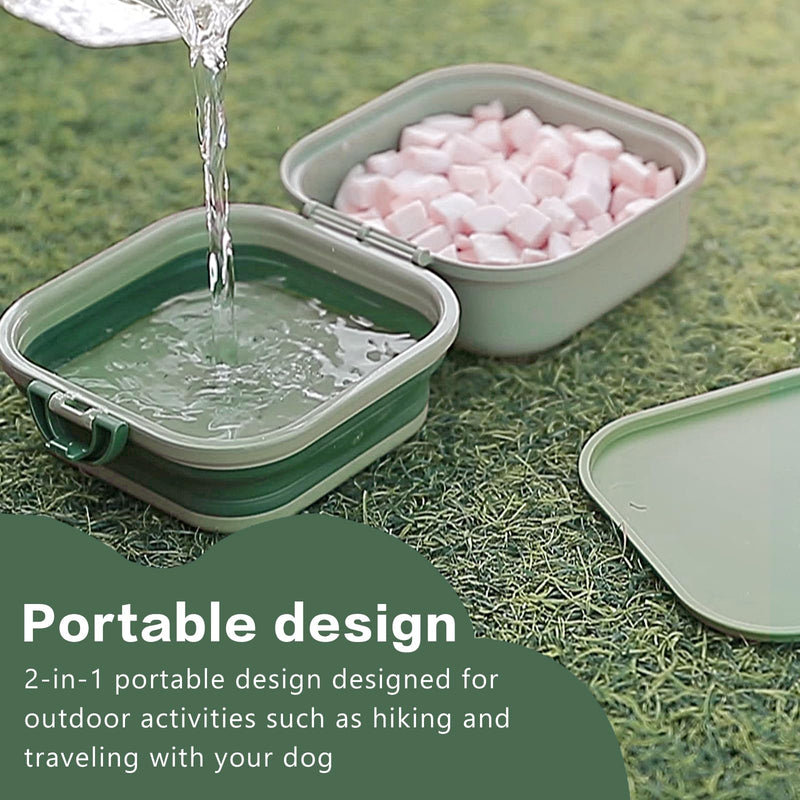 Collapsible Dog Water Bowl, Portable Dog Bowl for Traveling, 2-in-1 Pet Food and Water Feeder - Travel Dog Bowls with Lid for Walking, Traveling, Camping and Hiking Green - BeesActive Australia
