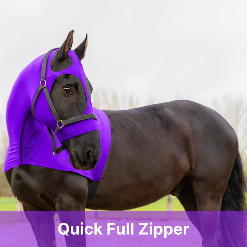 Resistance Horse Hood Slinky Lycra Zippered Mane Braid Shoulder Guard (Medium, Purple) Medium - BeesActive Australia