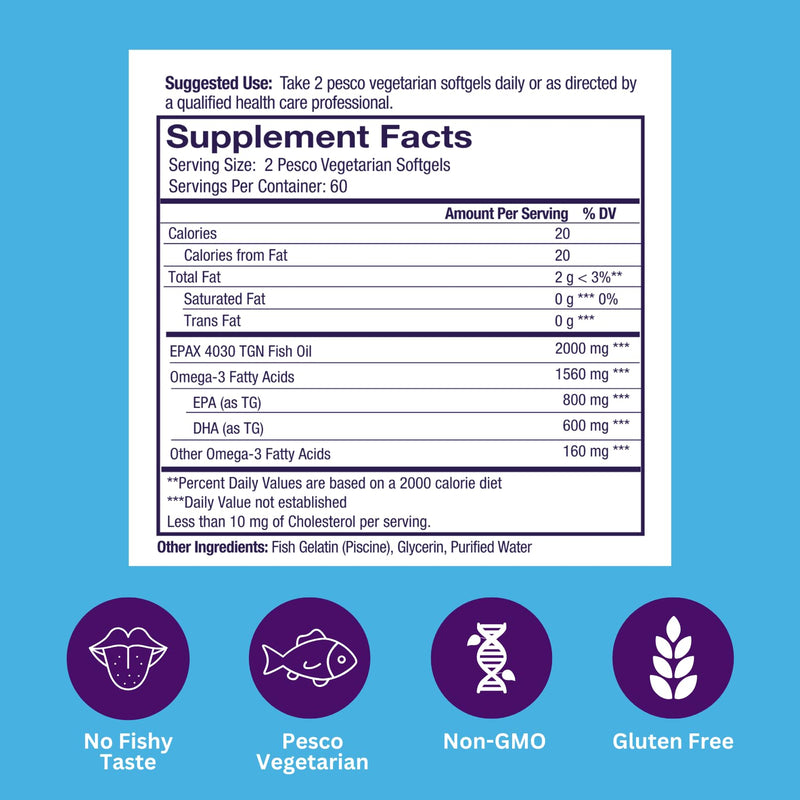 Paradise Herbs Omega-Sure Omega-3 Fish Oil, 120 Vegetarian Softgels | Omega-3 concentrate with DHA and EPA, non-GMO and gluten free formula for heart health support in easy-to-swallow form 120 Count (Pack of 1)